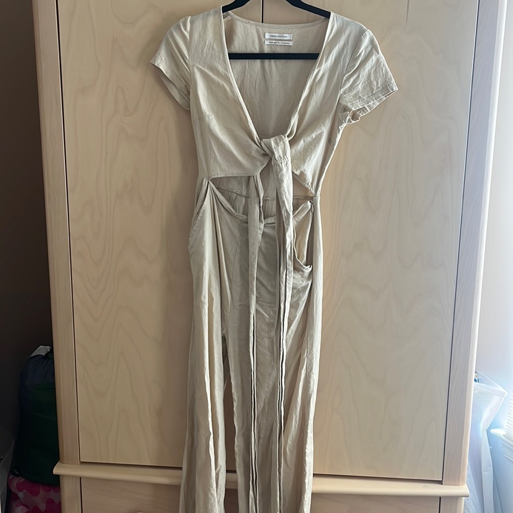 Urban Outfitters tan, short sleeve, long pant jumpsuit.